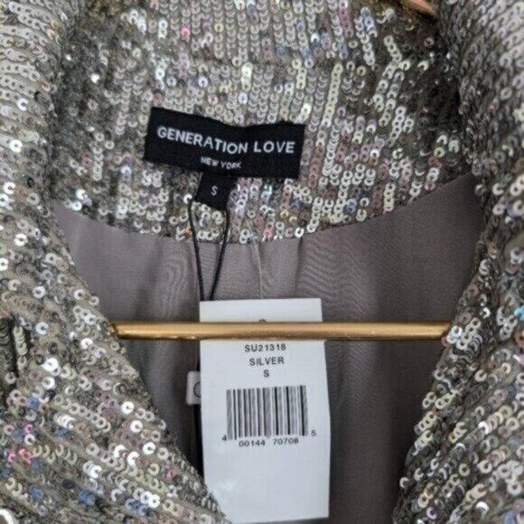 Generation Love Sequin Moto Jacket S NEW Silver Sparkle Glam Holiday Biker Chic - Picture 7 of 10